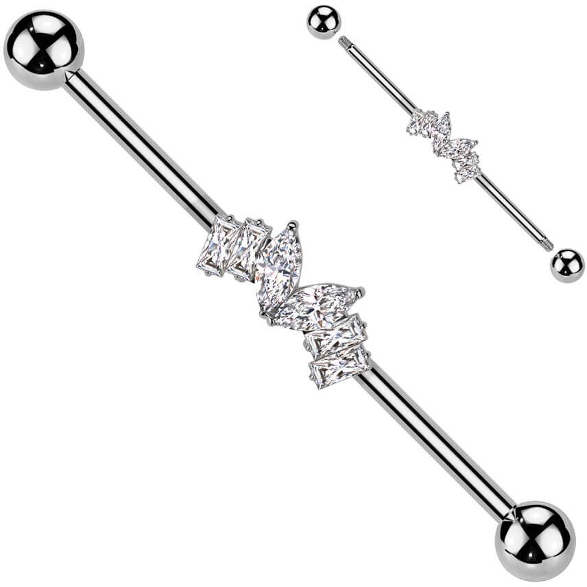 Industrial Barbell zirconias marquise cut baguette cut