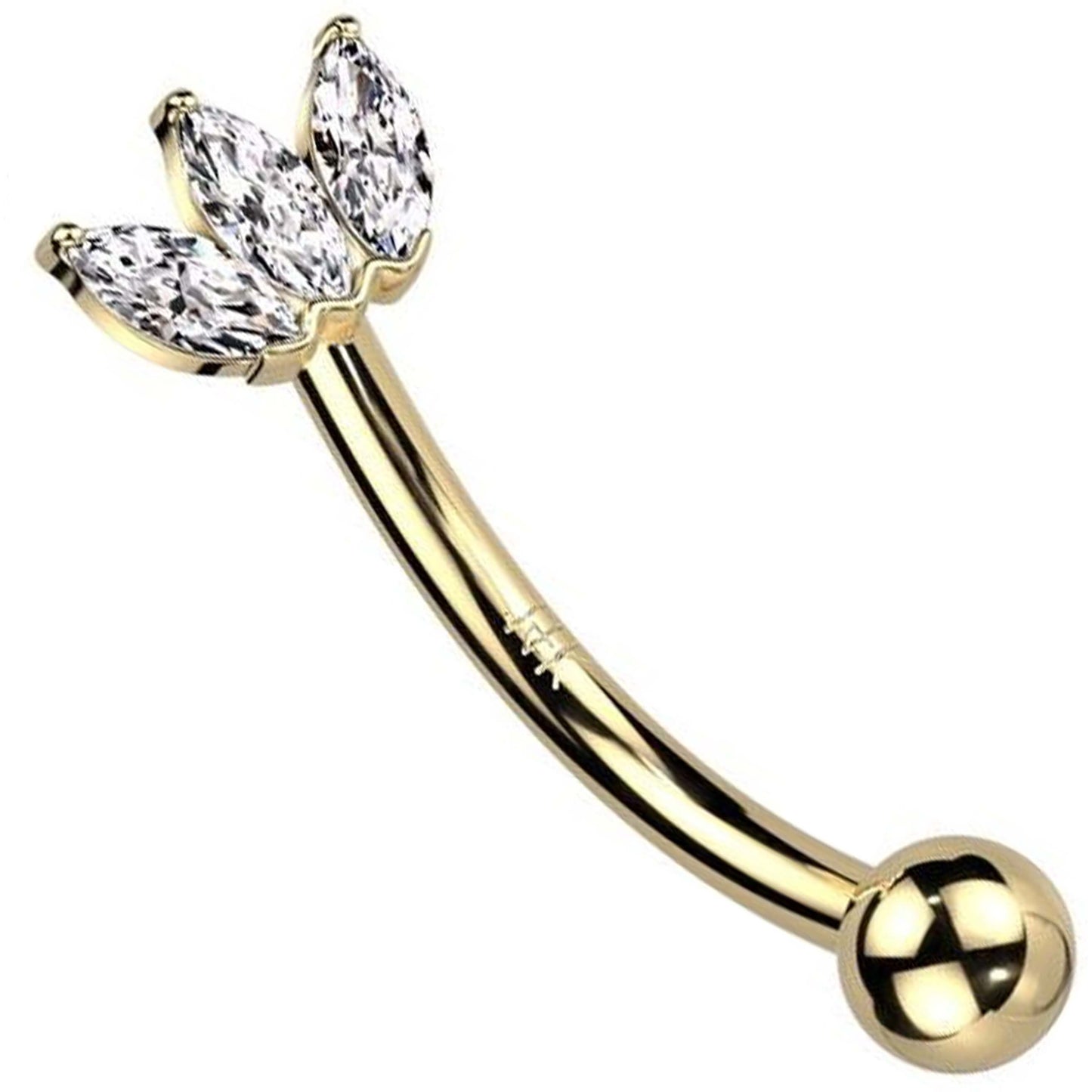 Oro 14 kt Piercing Sopracciglio 3 Zirconi