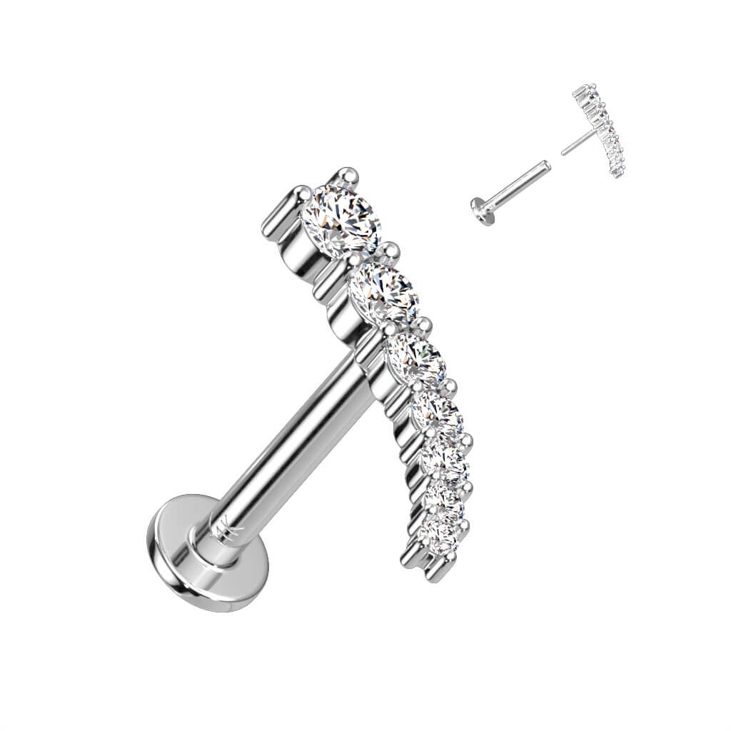 Oro 14 kt Labret Barra curva di zirconi Push-In