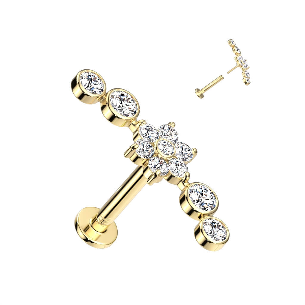 Oro 14 kt Labret Fiore di zirconi Push-In