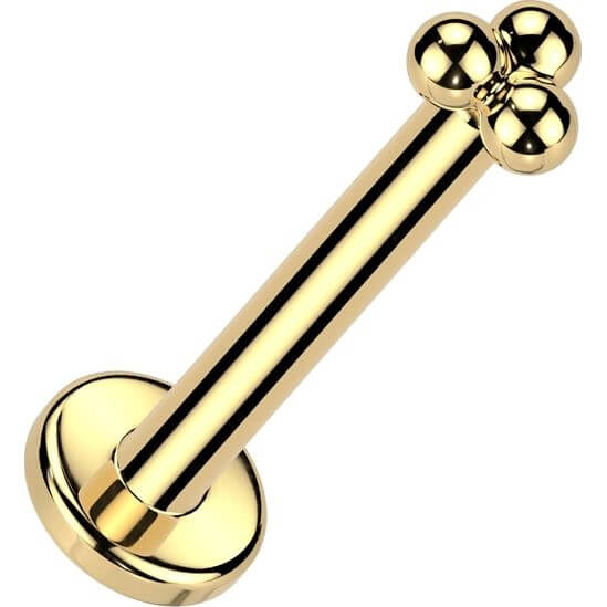 Solid Gold 14 Carat Labret 3 balls nose piercing Push-In
