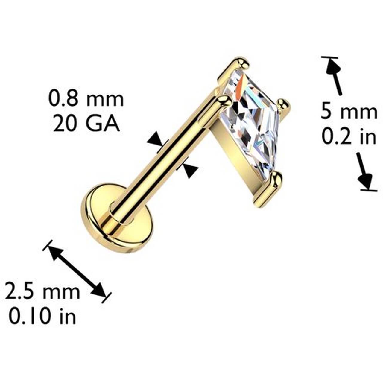 Solid Gold 14 Carat Labret spear head zirconia Push-In
