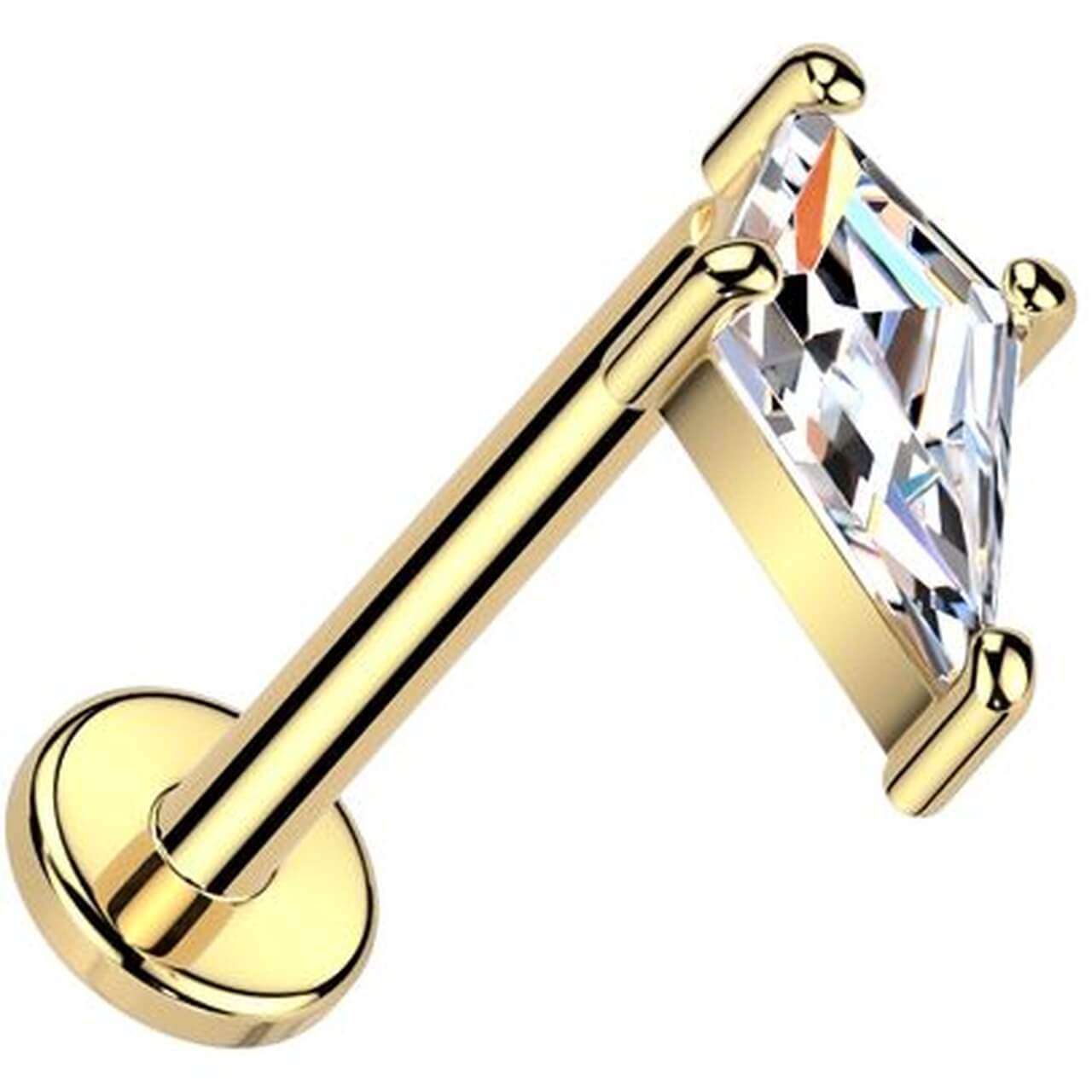 Solid Gold 14 Carat Labret spear head zirconia Push-In