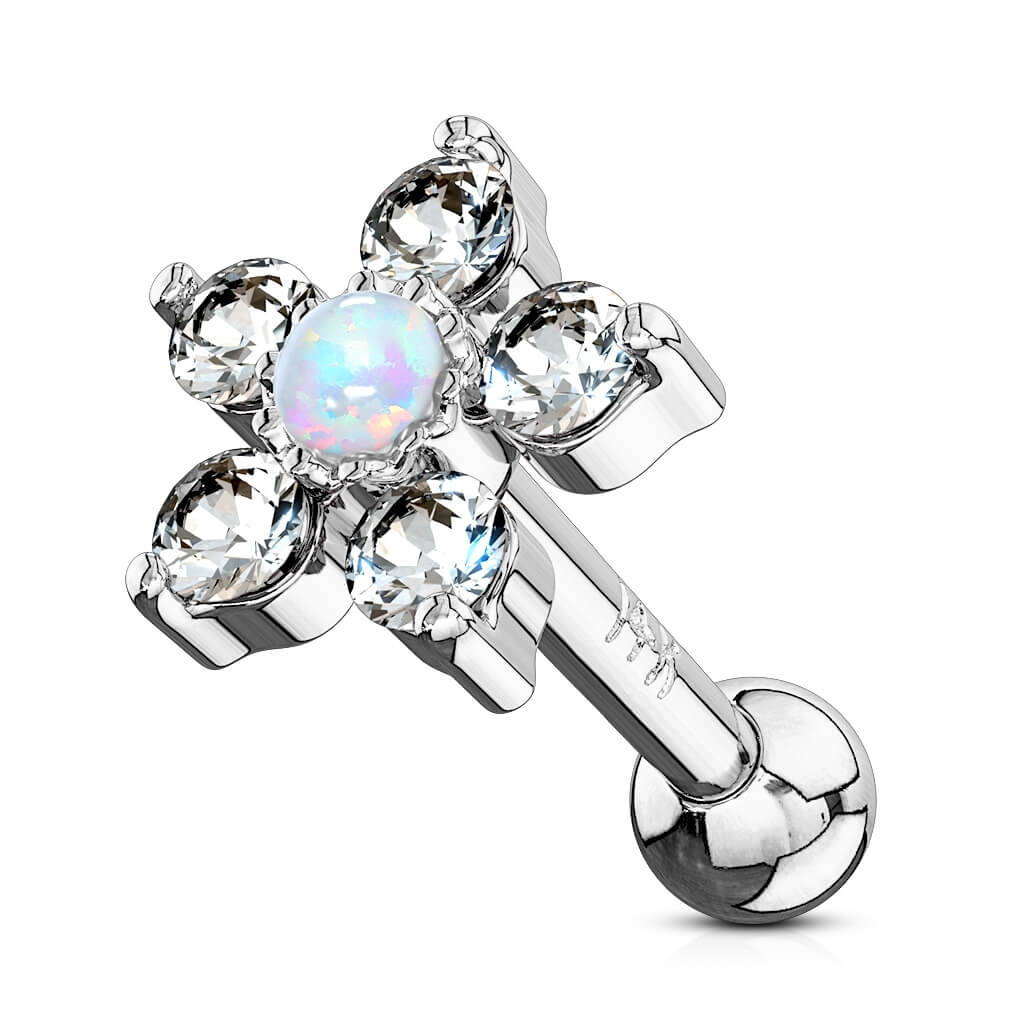 Oro 14 kt Barbell Fiore con opale