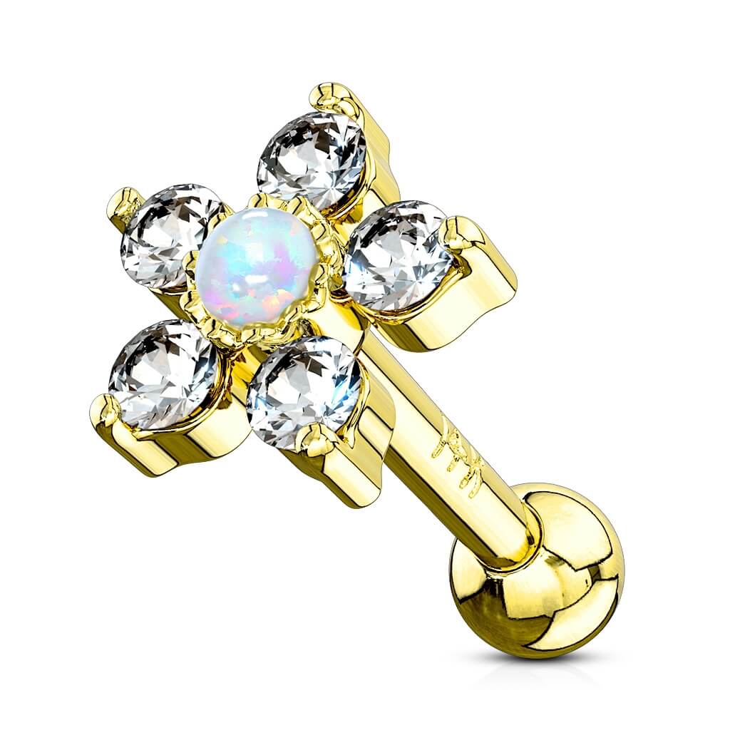 Oro 14 kt Barbell Fiore con opale