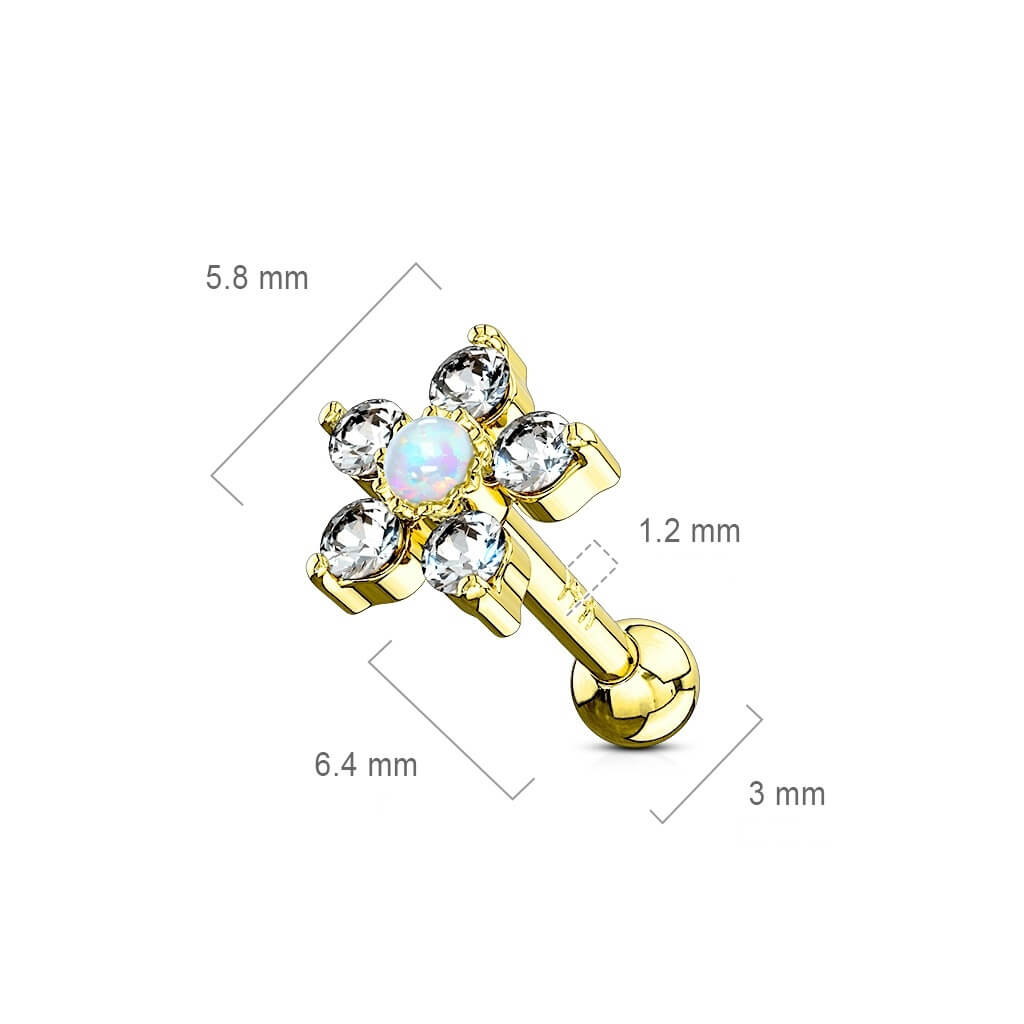 Oro 14 kt Barbell Fiore con opale