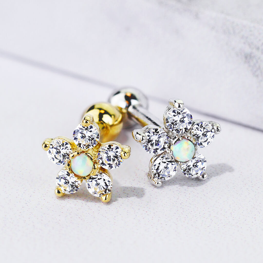 Oro 14 kt Barbell Fiore con opale