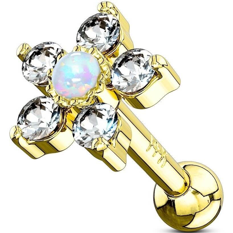 Oro 14 kt Barbell Fiore con opale