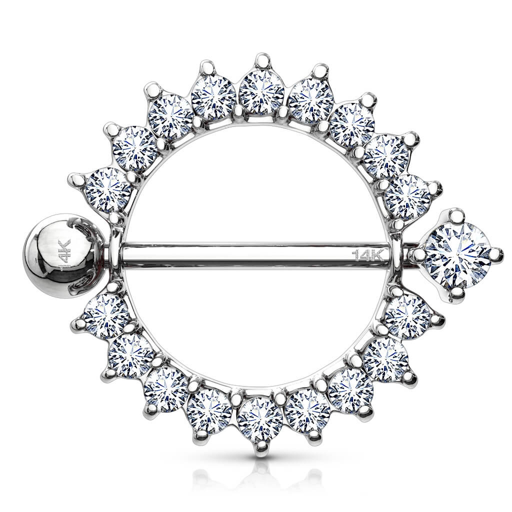 Oro 14 kt Piercing Capezzolo Sole di zirconi