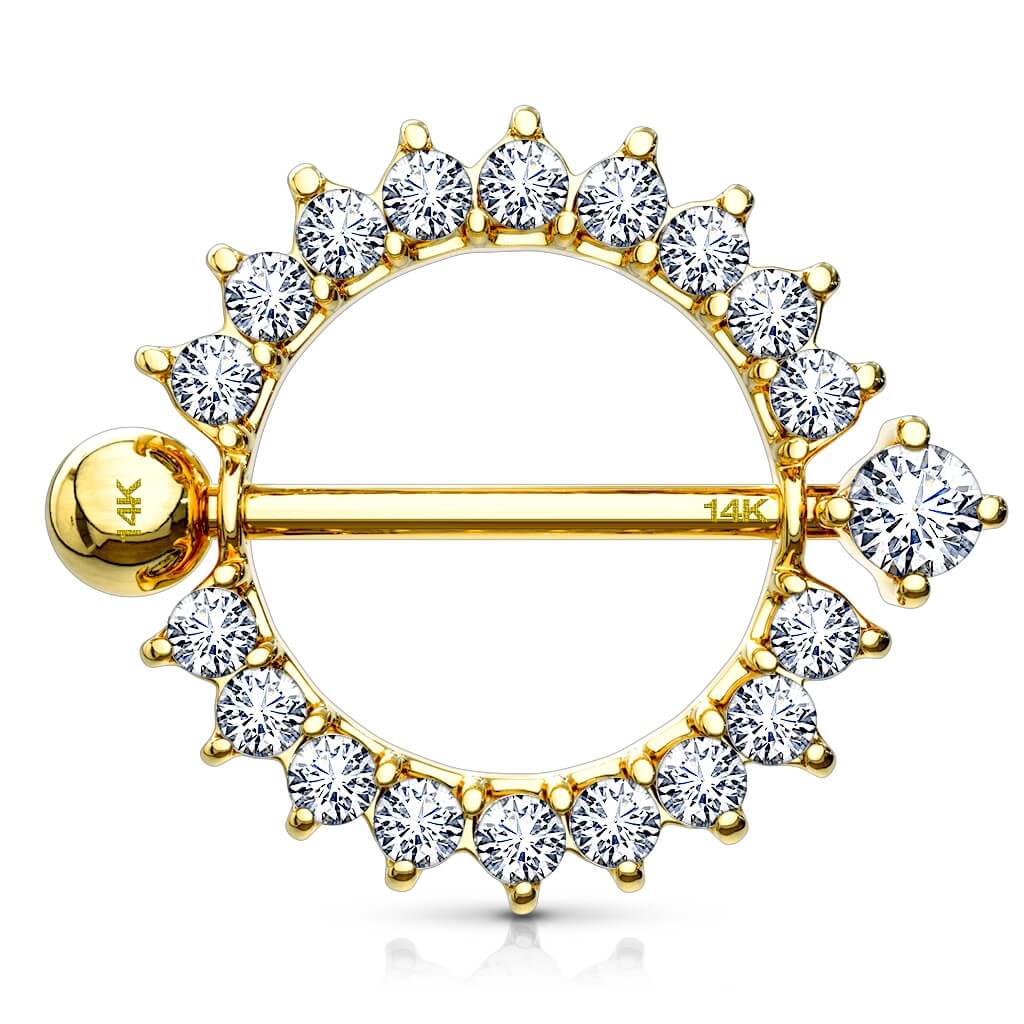 Oro 14 kt Piercing Capezzolo Sole di zirconi
