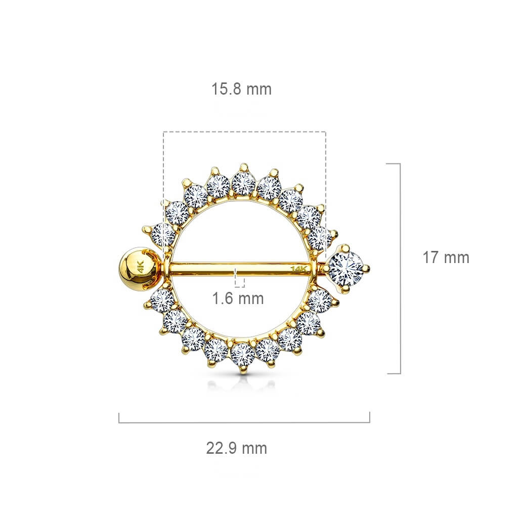 Oro 14 kt Piercing Capezzolo Sole di zirconi