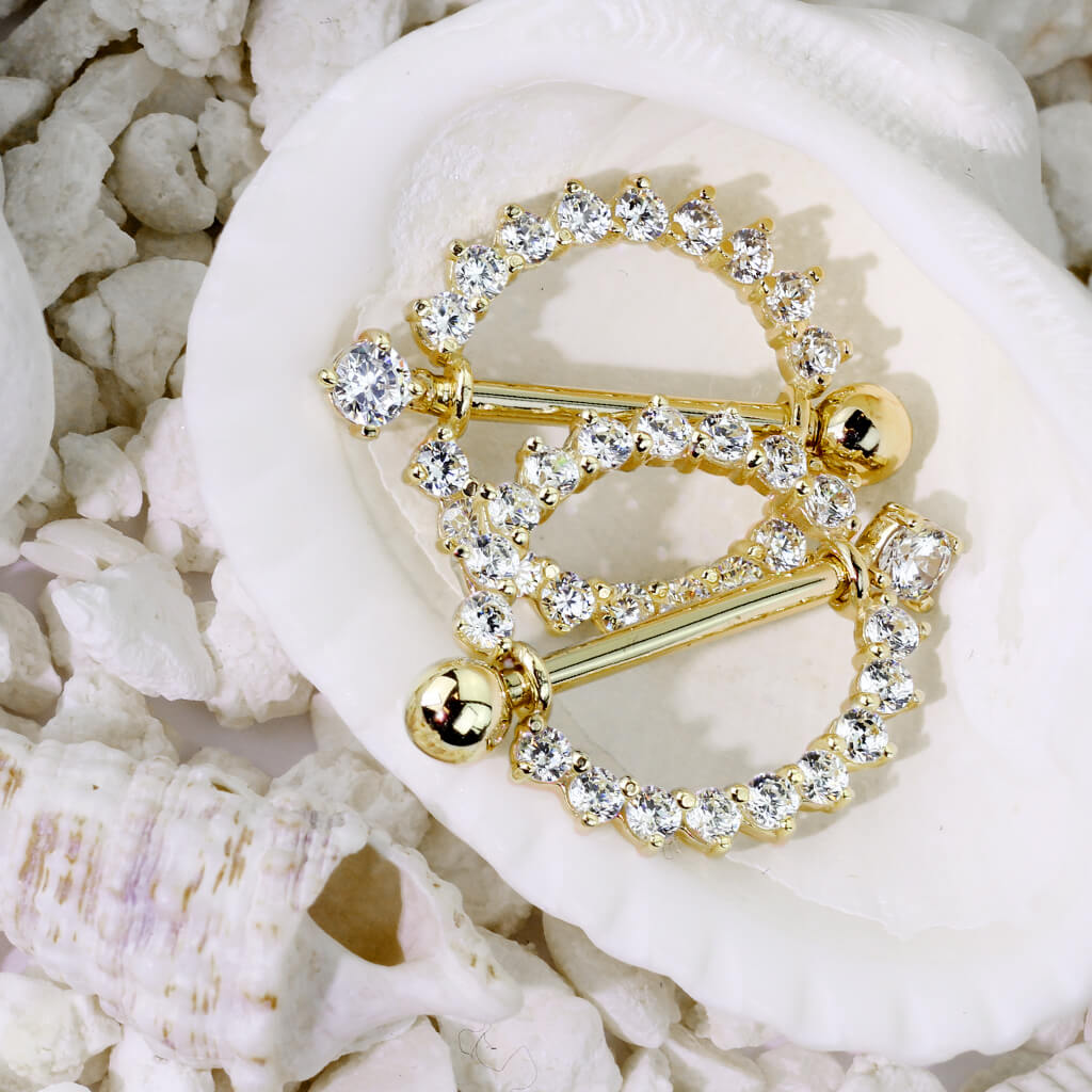 Oro 14 kt Piercing Capezzolo Sole di zirconi