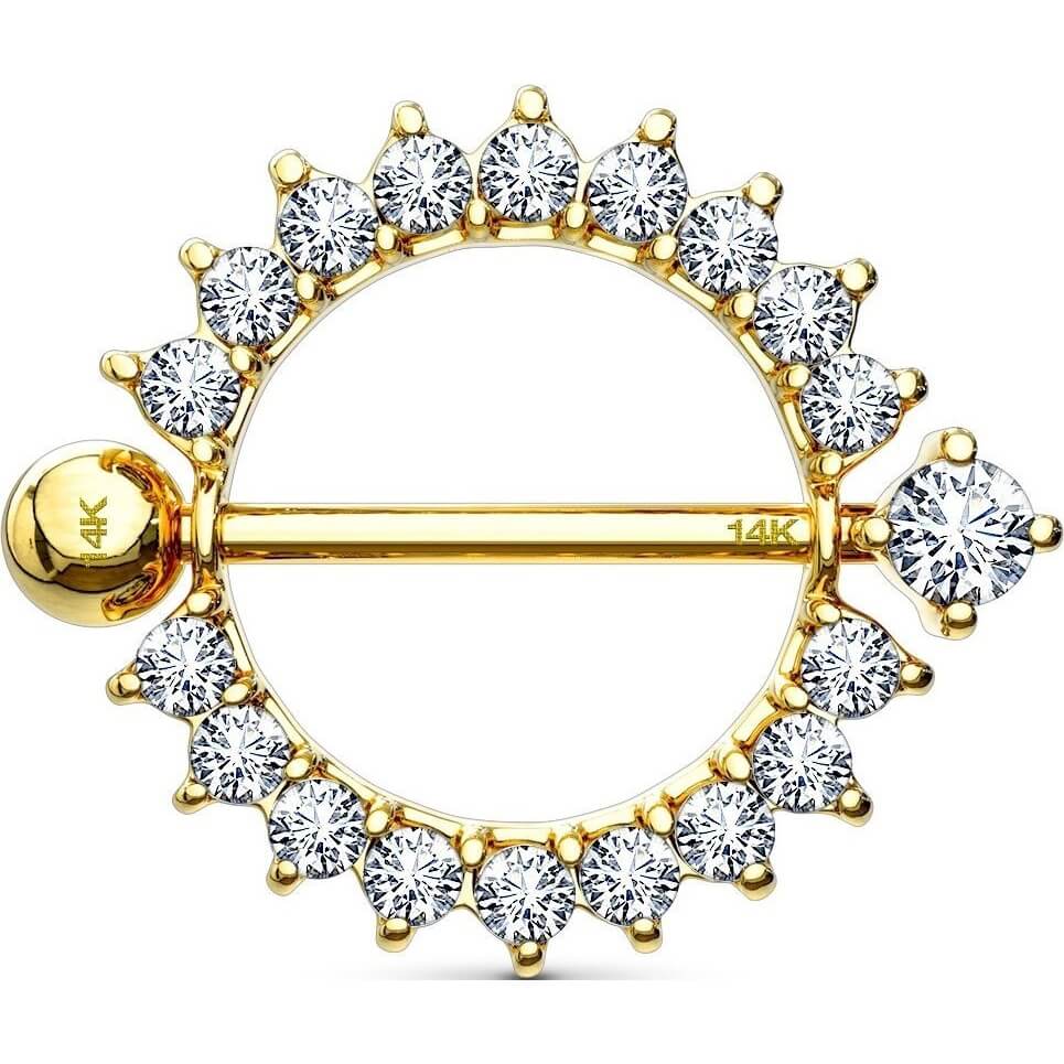 Oro 14 kt Piercing Capezzolo Sole di zirconi