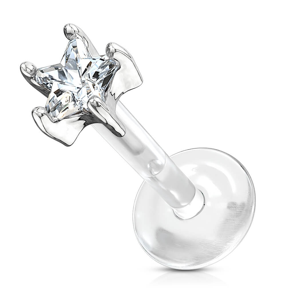 Oro 14 kt Labret Zircone a fiore Push-In
