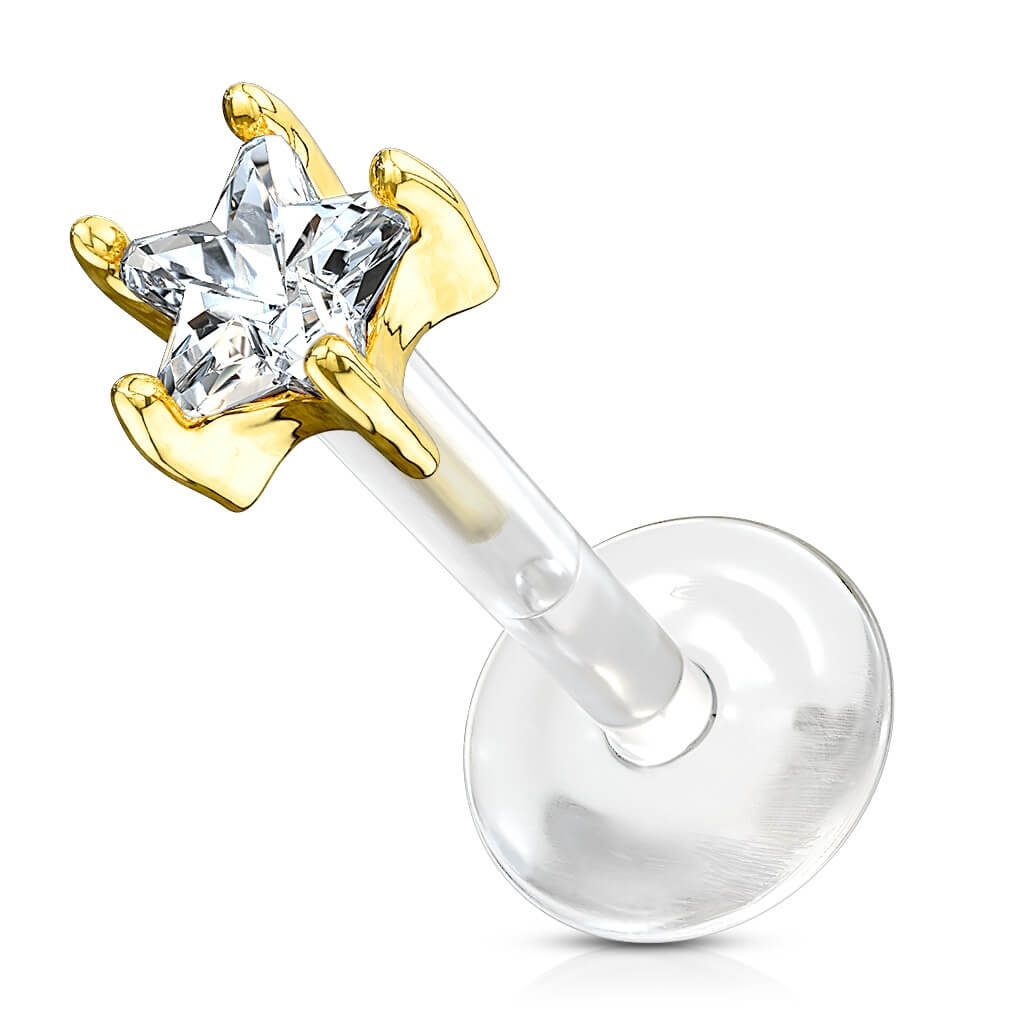 Oro 14 kt Labret Zircone a fiore Push-In