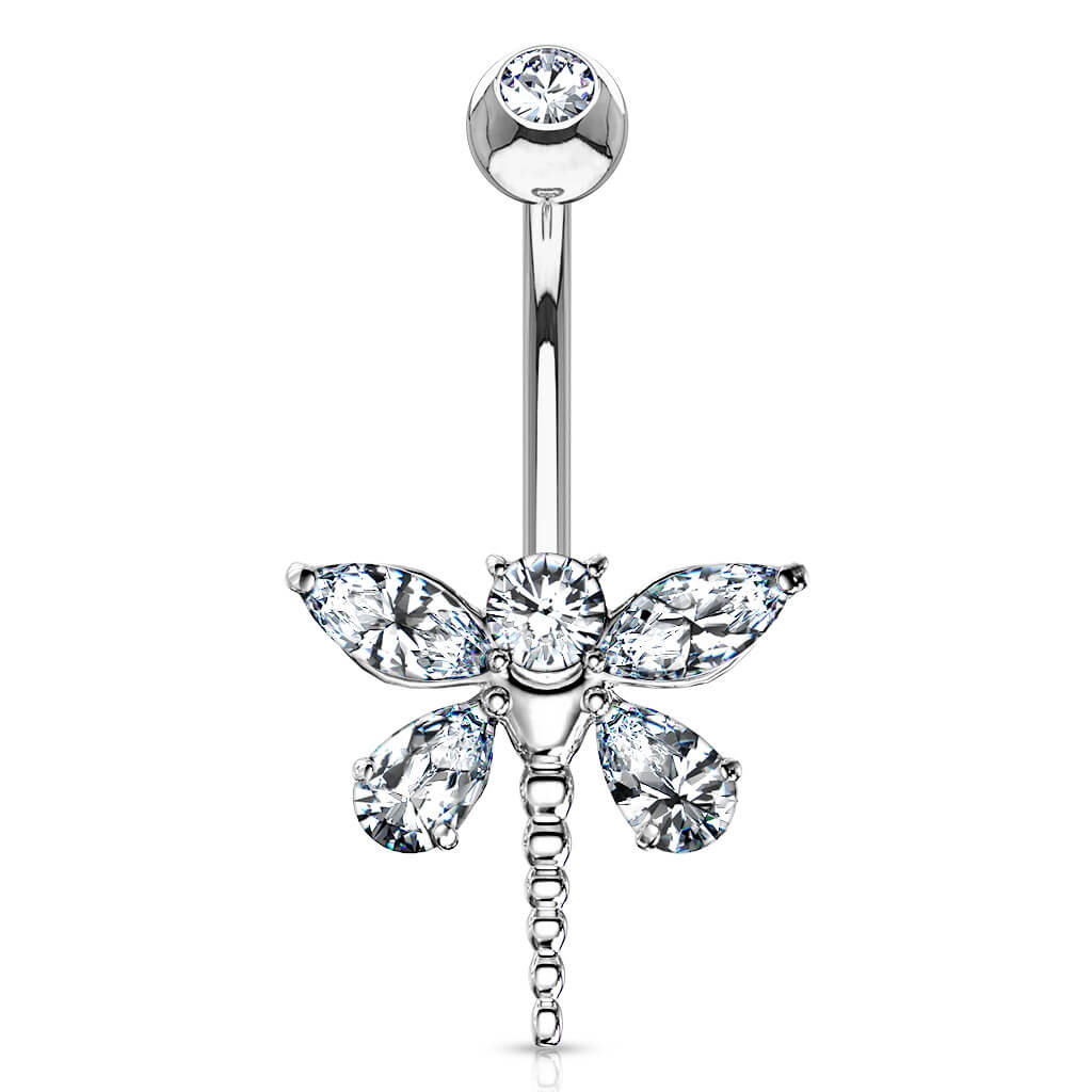 Solid Gold 14 Carat Belly Button Piercing Dragonfly Zirconia