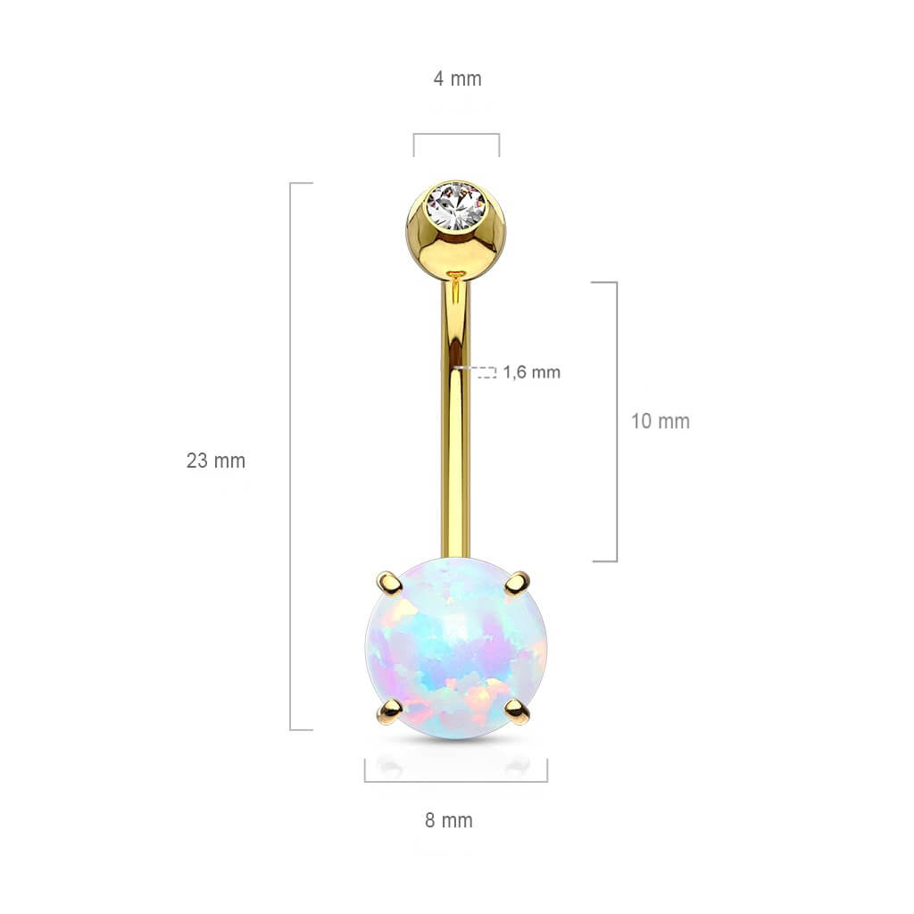 Solid Gold 14 Carat Belly Button Piercing Round Opal