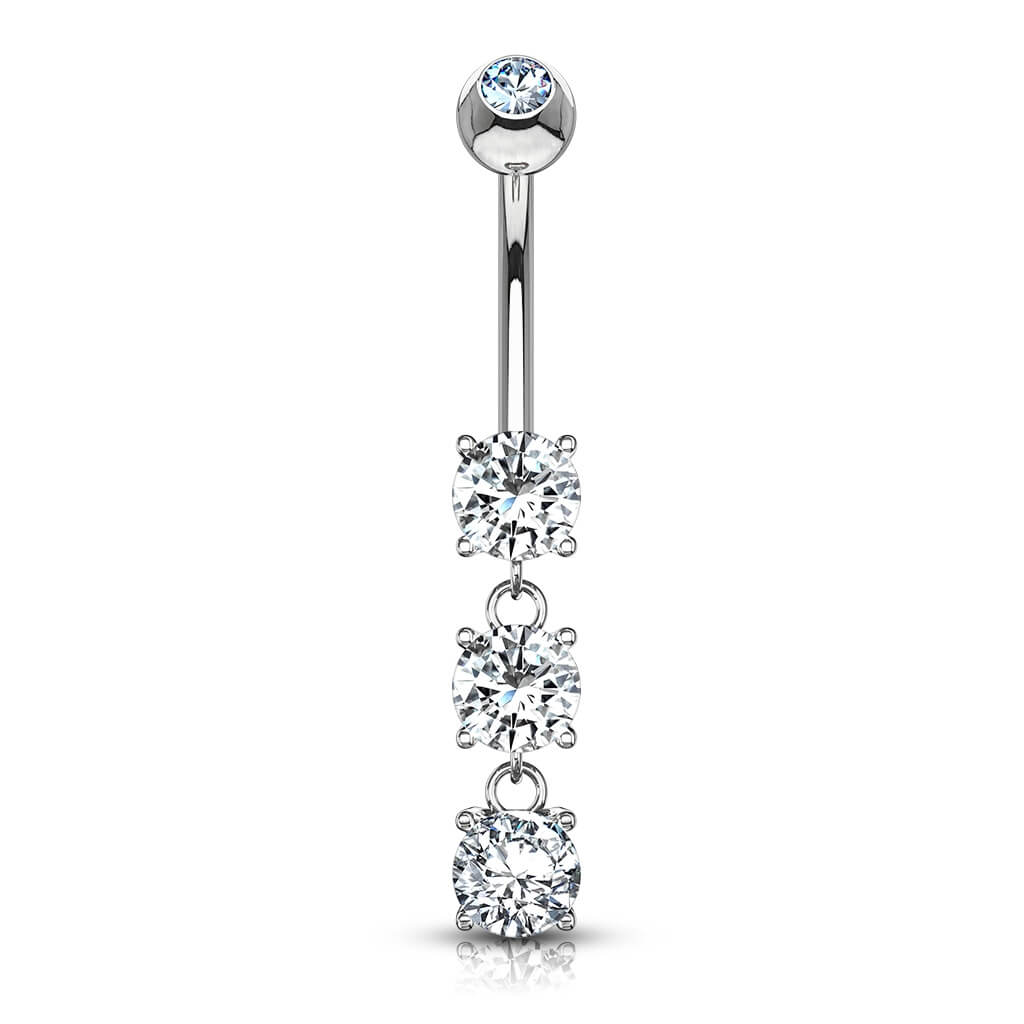 Solid Gold 14 Carat Belly Button Piercing 3 Zirconia dangle