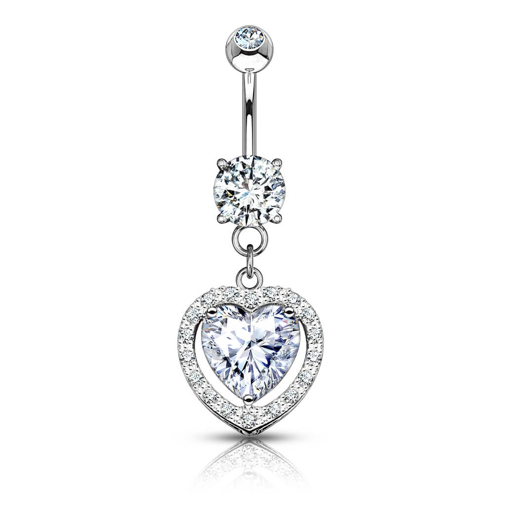 Oro 14 kt Piercing Ombelico Pendente a cuore in zircone