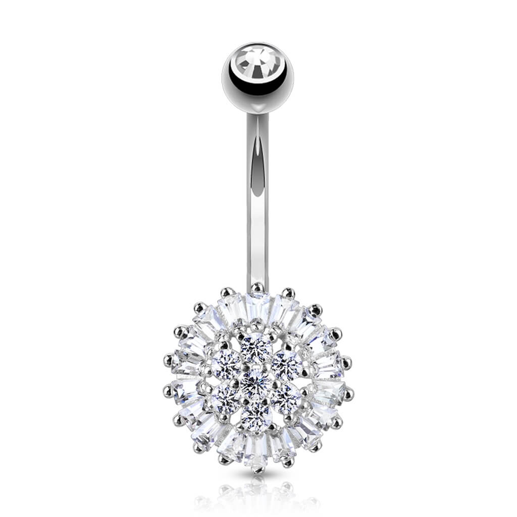 Oro 14 kt Piercing Ombelico Fiore in zirconi