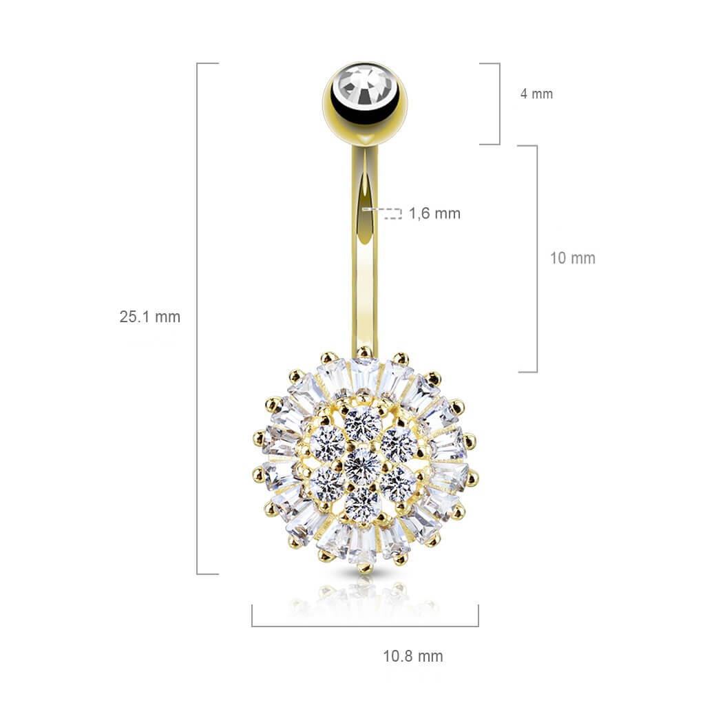 Oro 14 kt Piercing Ombelico Fiore in zirconi