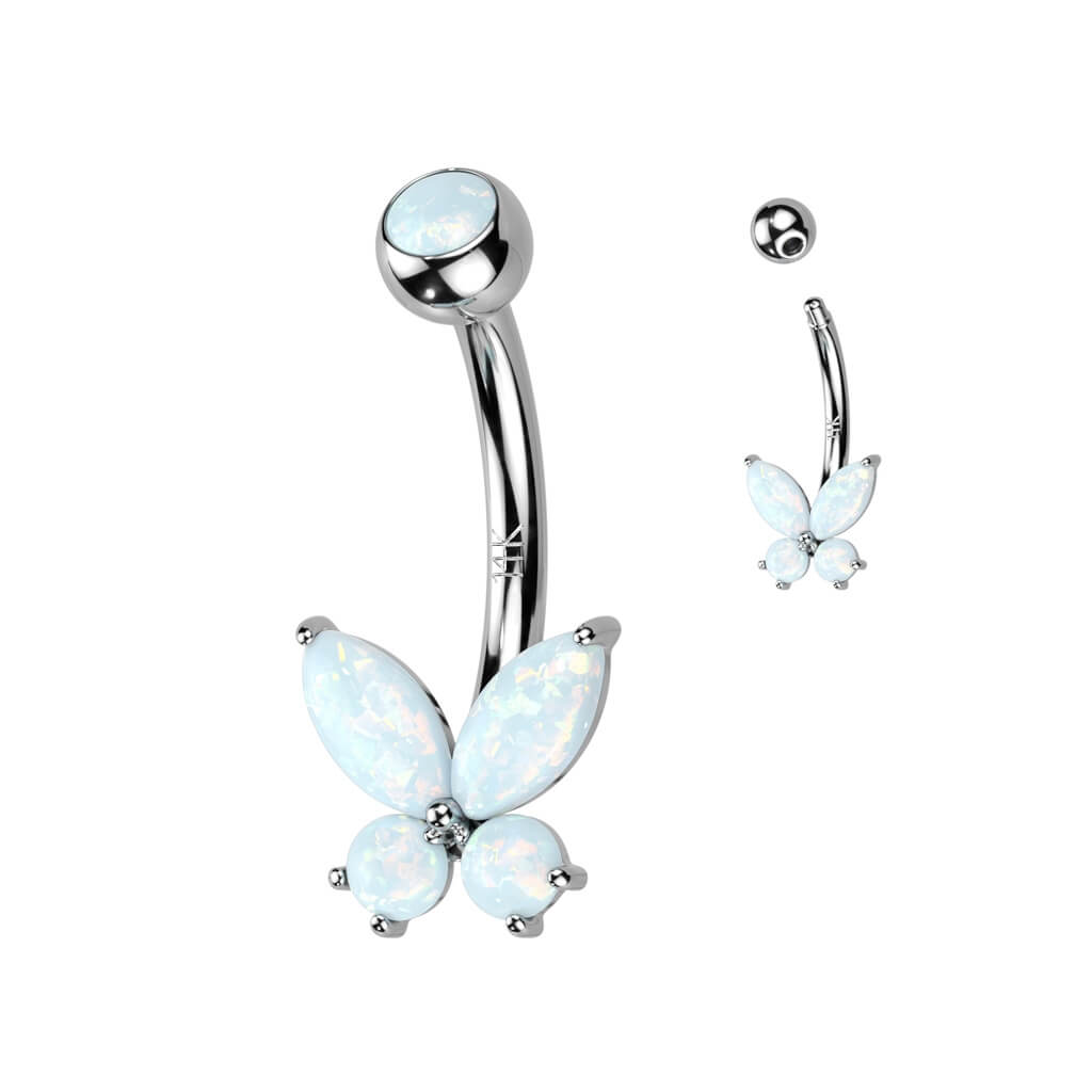 Oro 14 kt Piercing Ombelico Farfalla in Zircone/Opale