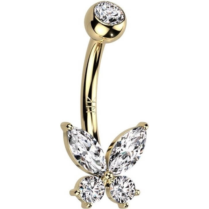 Oro 14 kt Piercing Ombelico Farfalla in Zircone/Opale