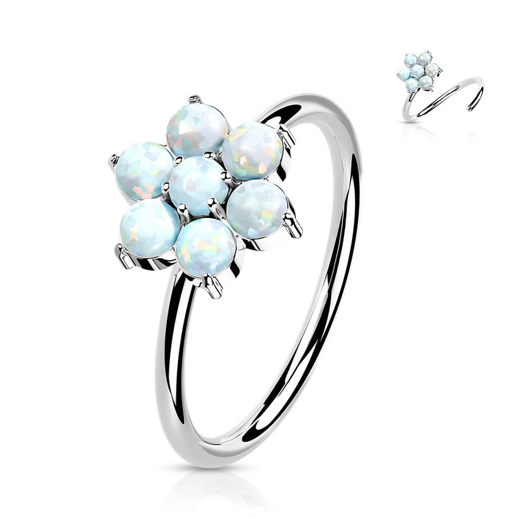 Oro 14 kt Anello Piercing Fiore di Opali Pieghevole