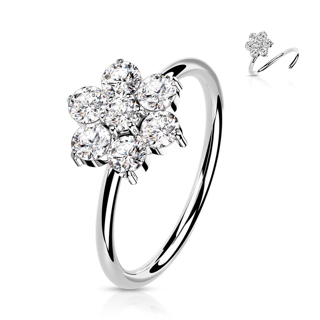 Oro 14 kt Anello Piercing Fiore di Opali Pieghevole
