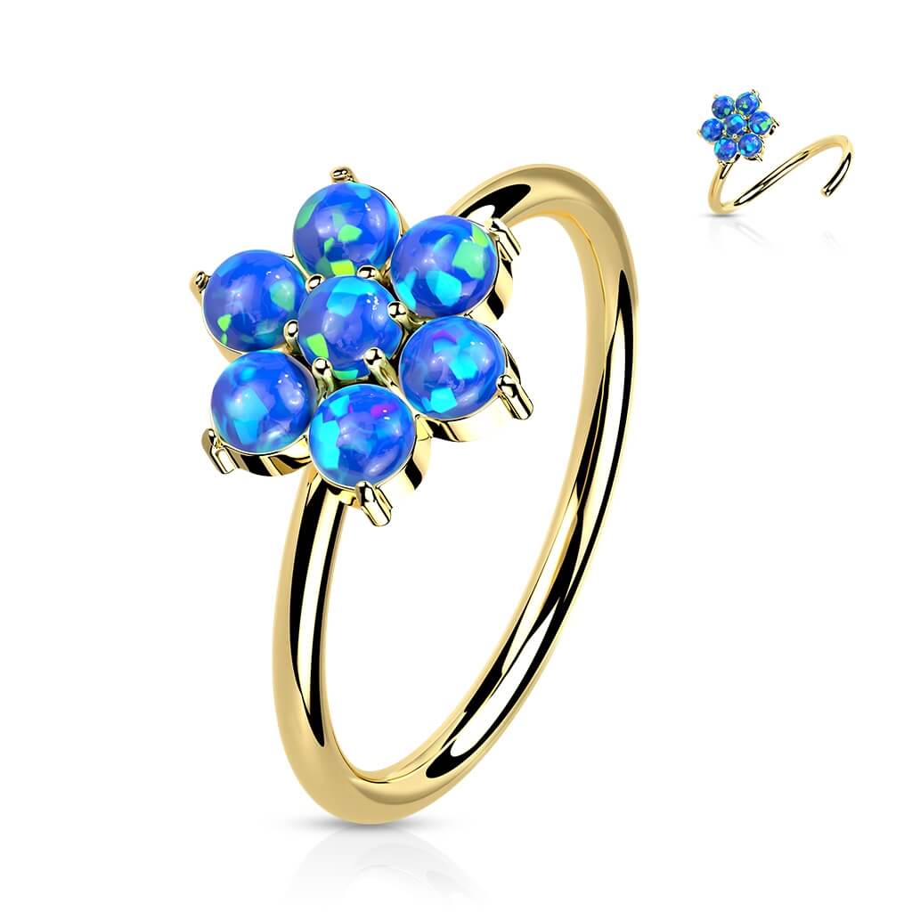 Oro 14 kt Anello Piercing Fiore di Opali Pieghevole
