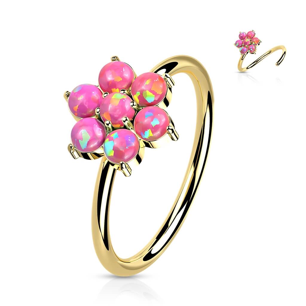 Oro 14 kt Anello Piercing Fiore di Opali Pieghevole