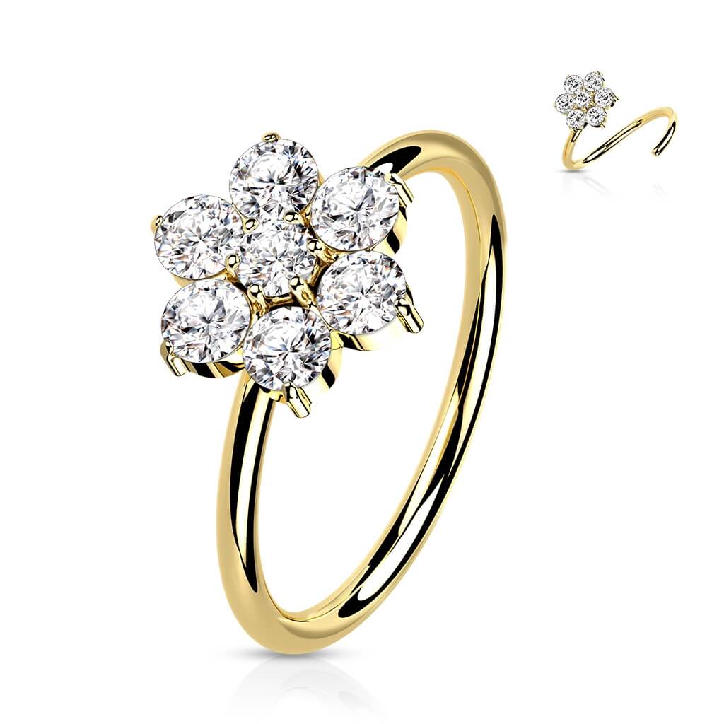 Oro 14 kt Anello Piercing Fiore di Opali Pieghevole