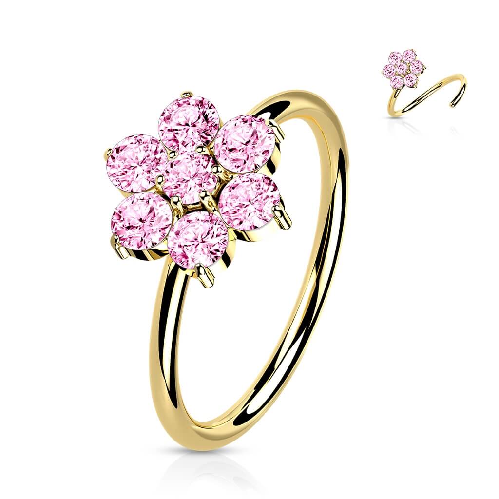 Oro 14 kt Anello Piercing Fiore di Opali Pieghevole