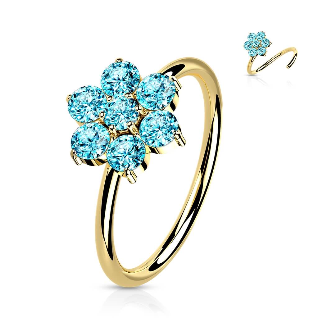 Oro 14 kt Anello Piercing Fiore di Opali Pieghevole