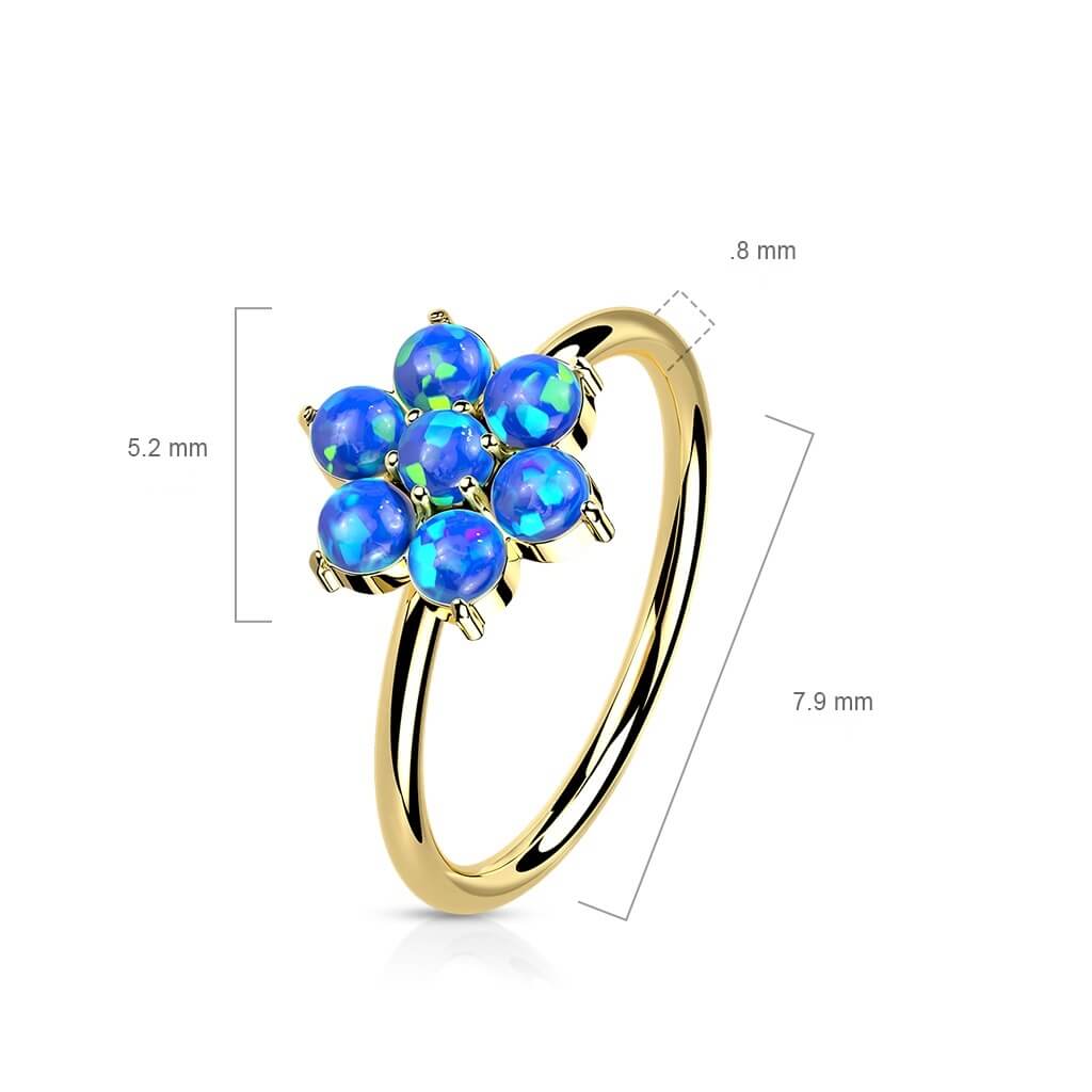 Oro 14 kt Anello Piercing Fiore di Opali Pieghevole