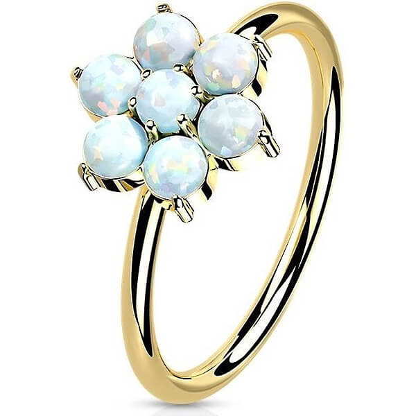 Oro 14 kt Anello Piercing Fiore di Opali Pieghevole