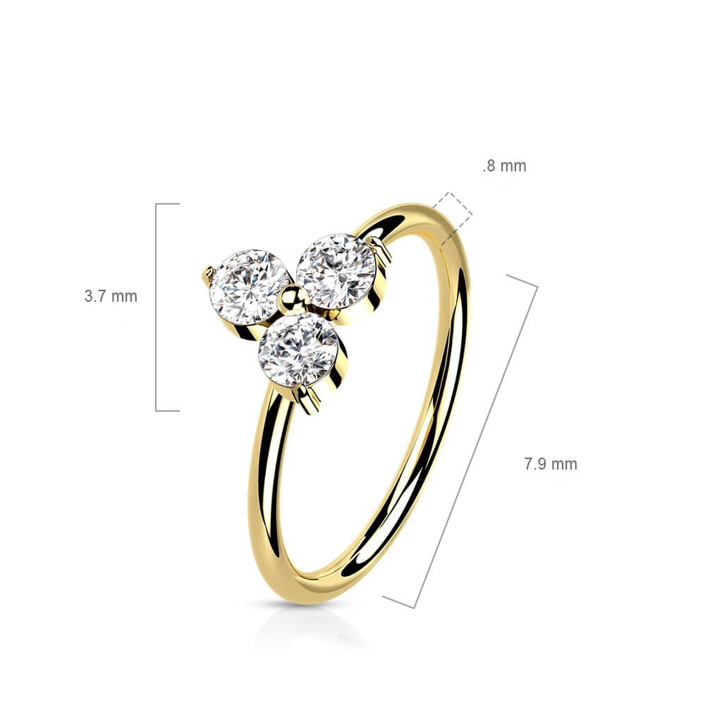 Oro 14 kt Anello Piercing Fiore di zirconi Pieghevole
