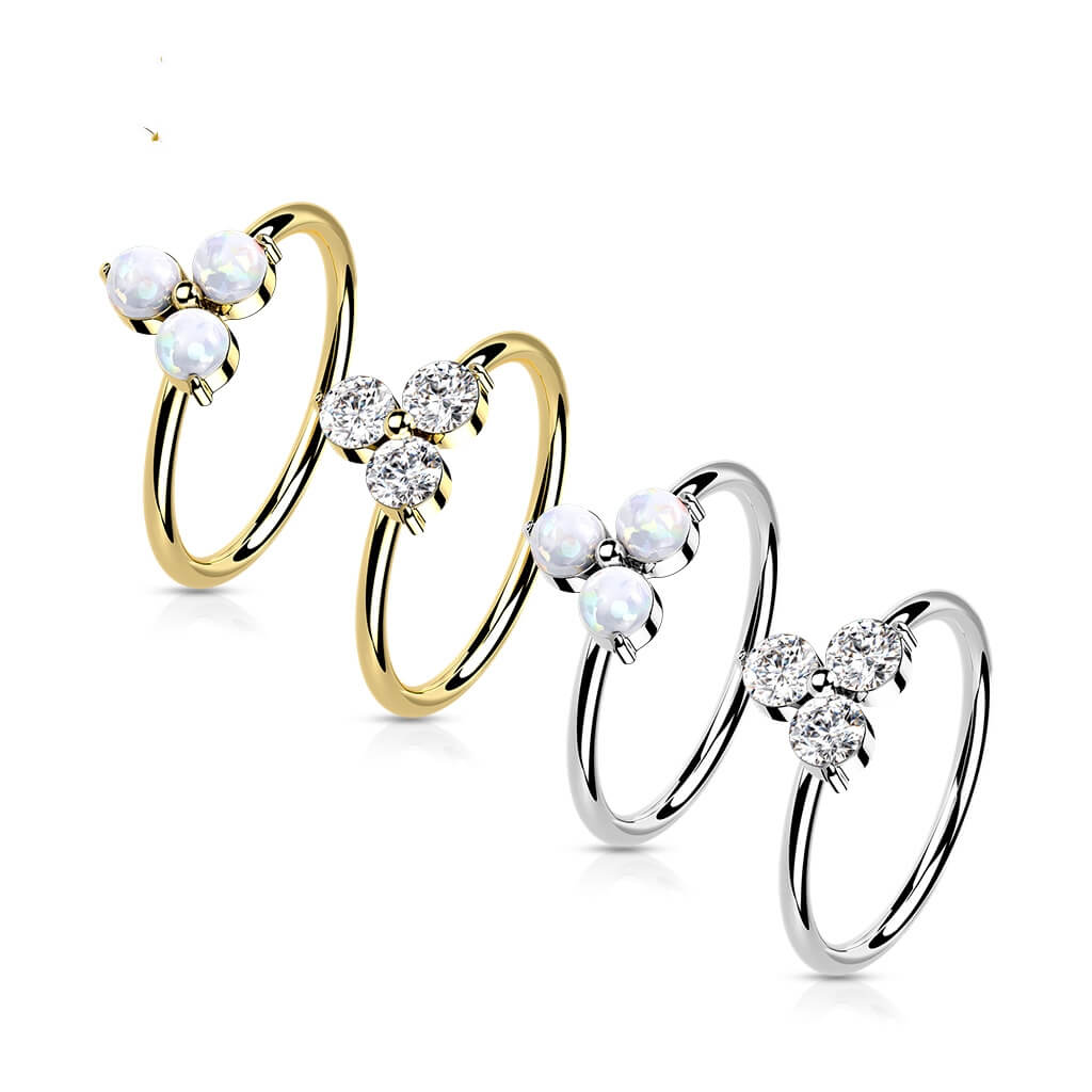 Oro 14 kt Anello Piercing Fiore di zirconi Pieghevole