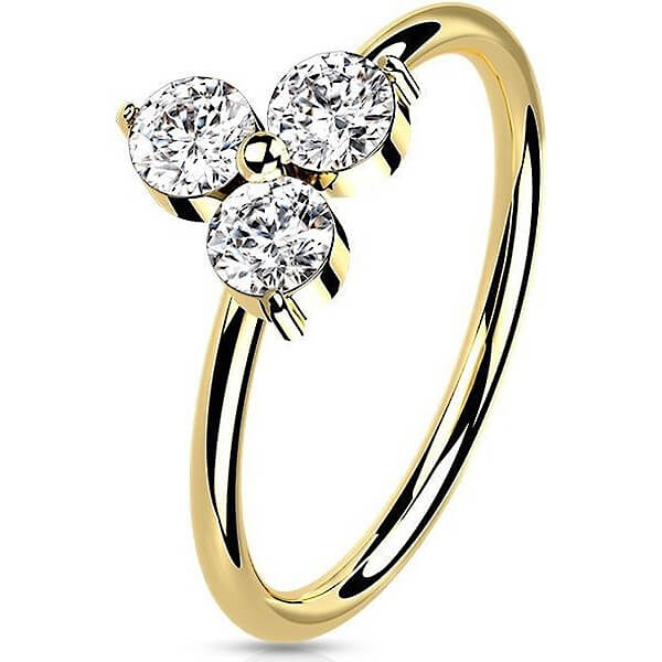 Oro 14 kt Anello Piercing Fiore di zirconi Pieghevole