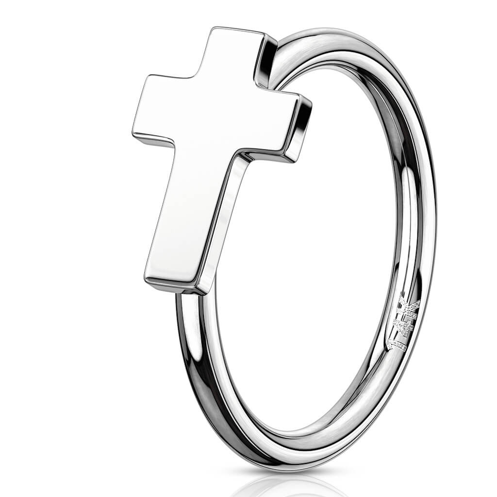Oro 14 kt Anello Piercing Croce Pieghevole