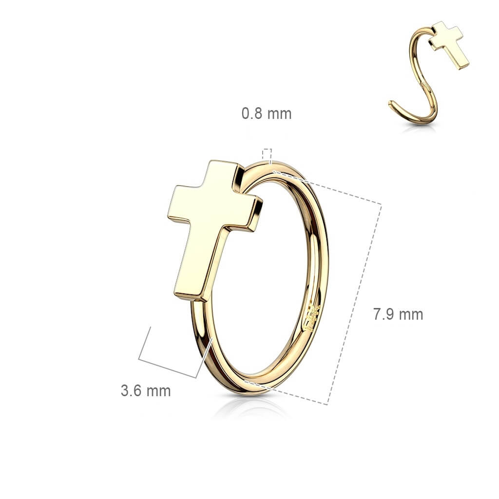 Oro 14 kt Anello Piercing Croce Pieghevole