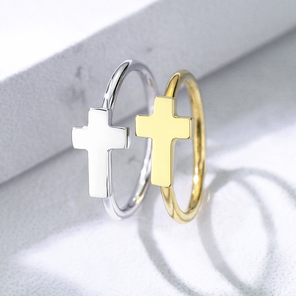 Oro 14 kt Anello Piercing Croce Pieghevole