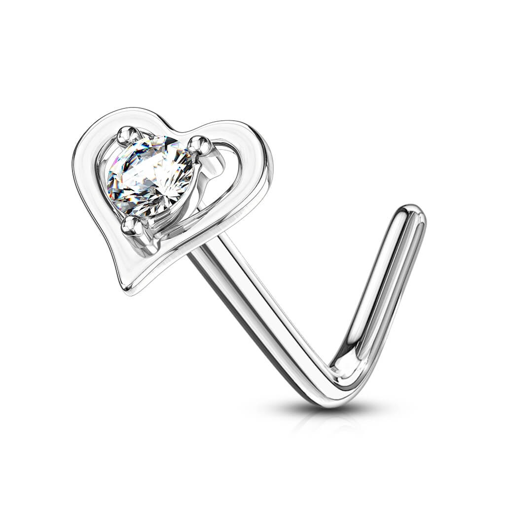 Oro 14 kt Nasale a L Cuore di zircone