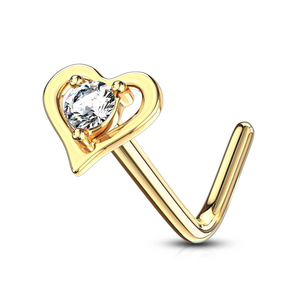 Oro 14 kt Nasale a L Cuore di zircone