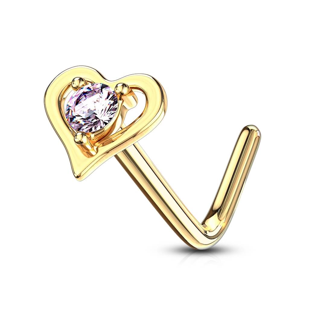 Oro 14 kt Nasale a L Cuore di zircone