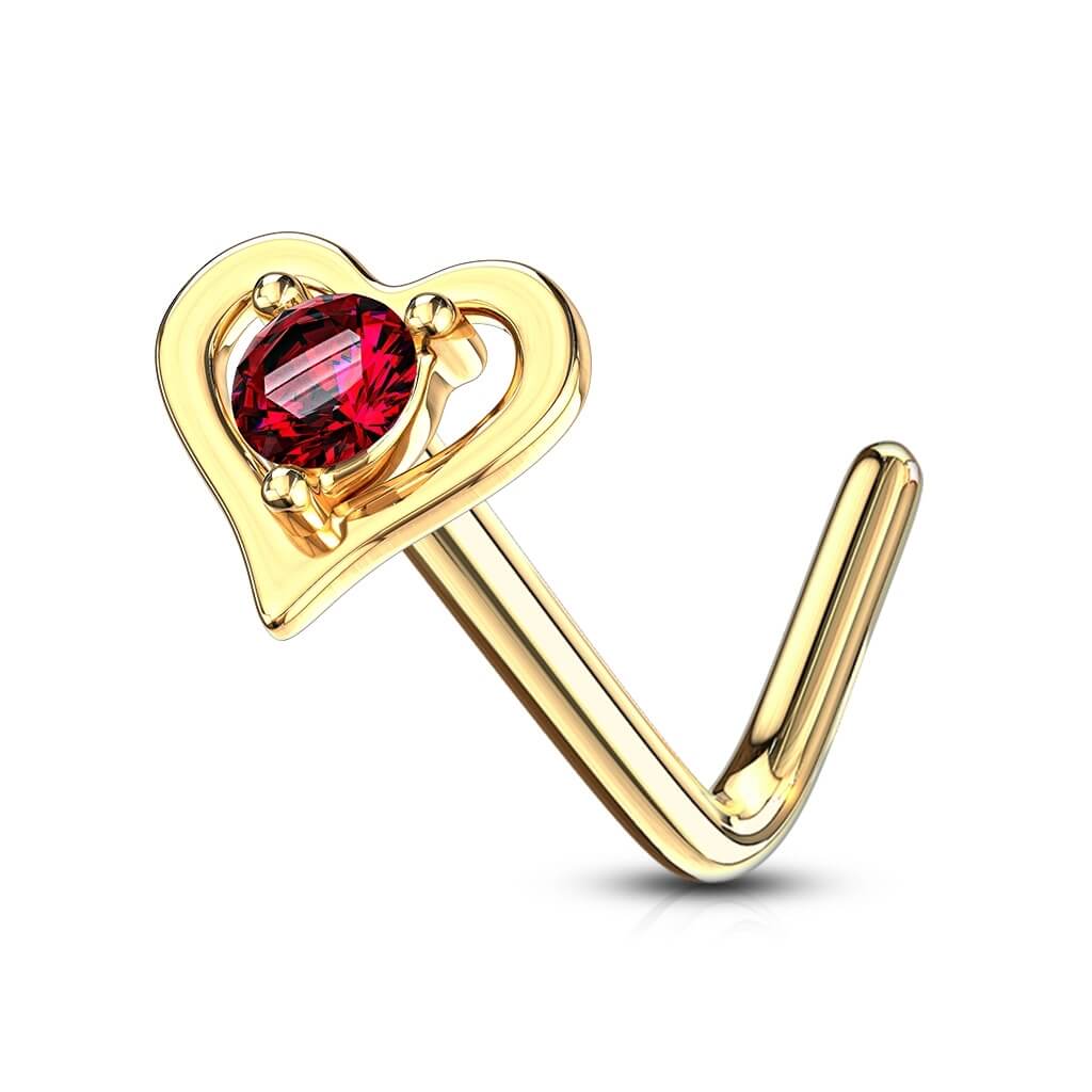 Oro 14 kt Nasale a L Cuore di zircone