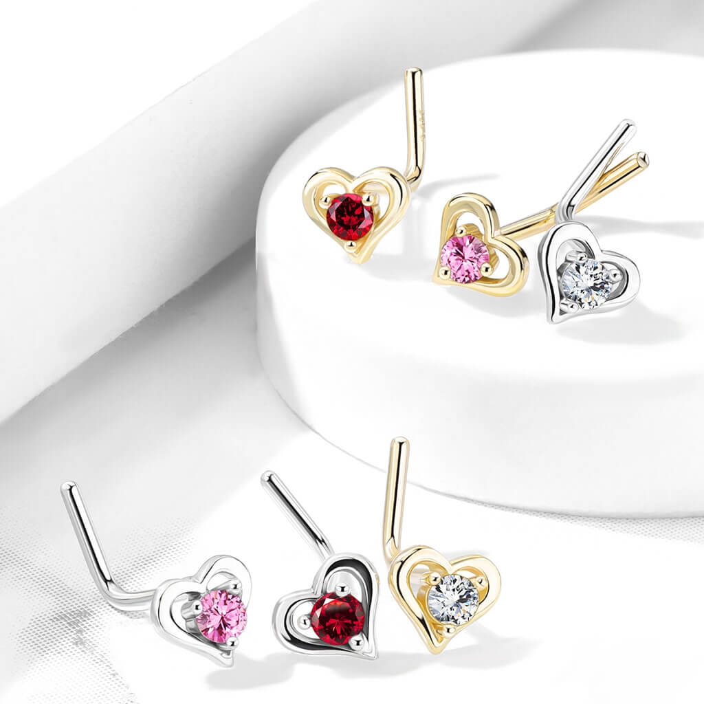 Oro 14 kt Nasale a L Cuore di zircone