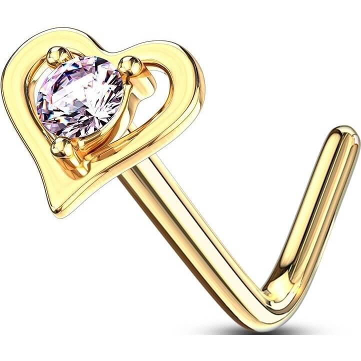 Oro 14 kt Nasale a L Cuore di zircone