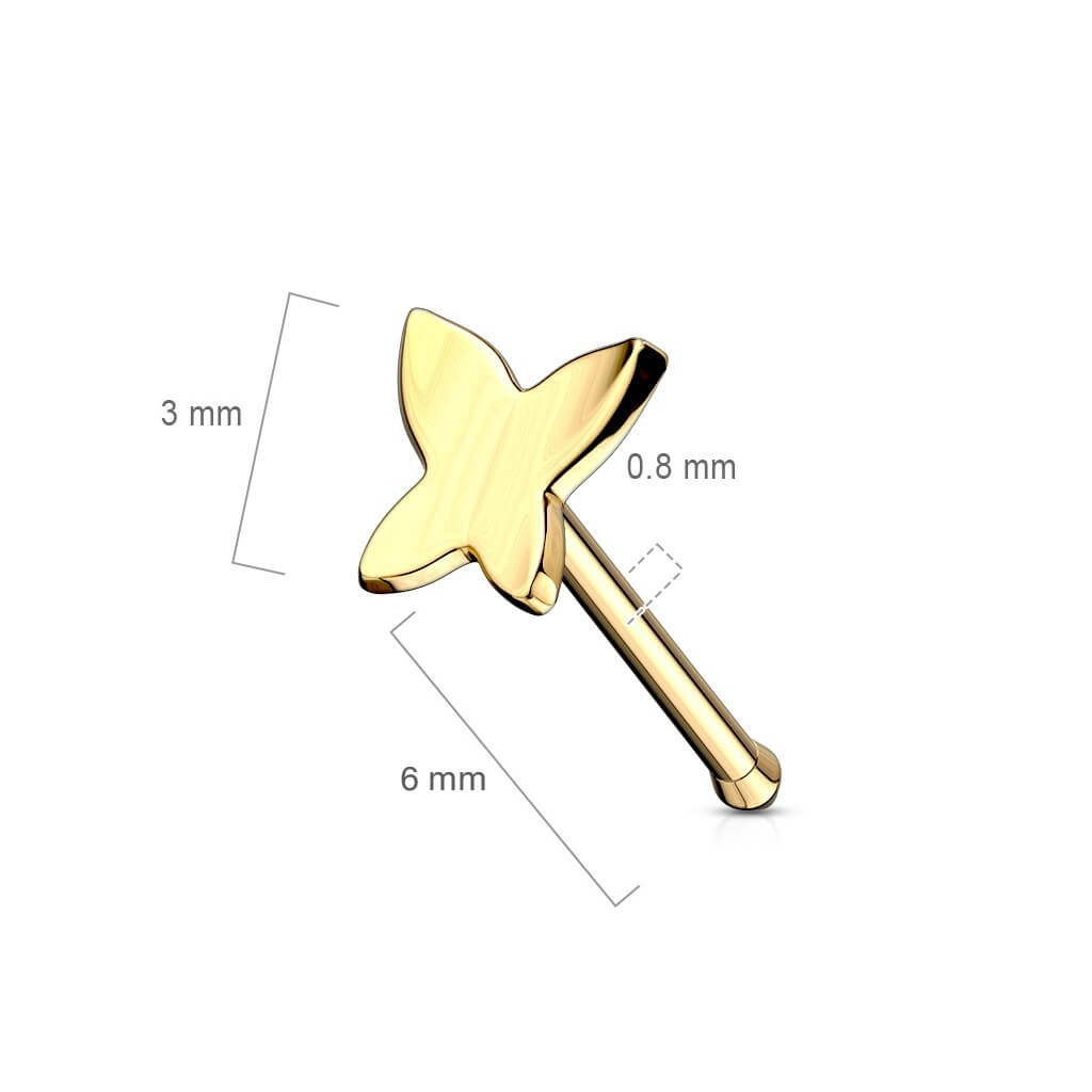 14 Karat Gold Nasenstecker Schmetterling Gelbgold Weißgold