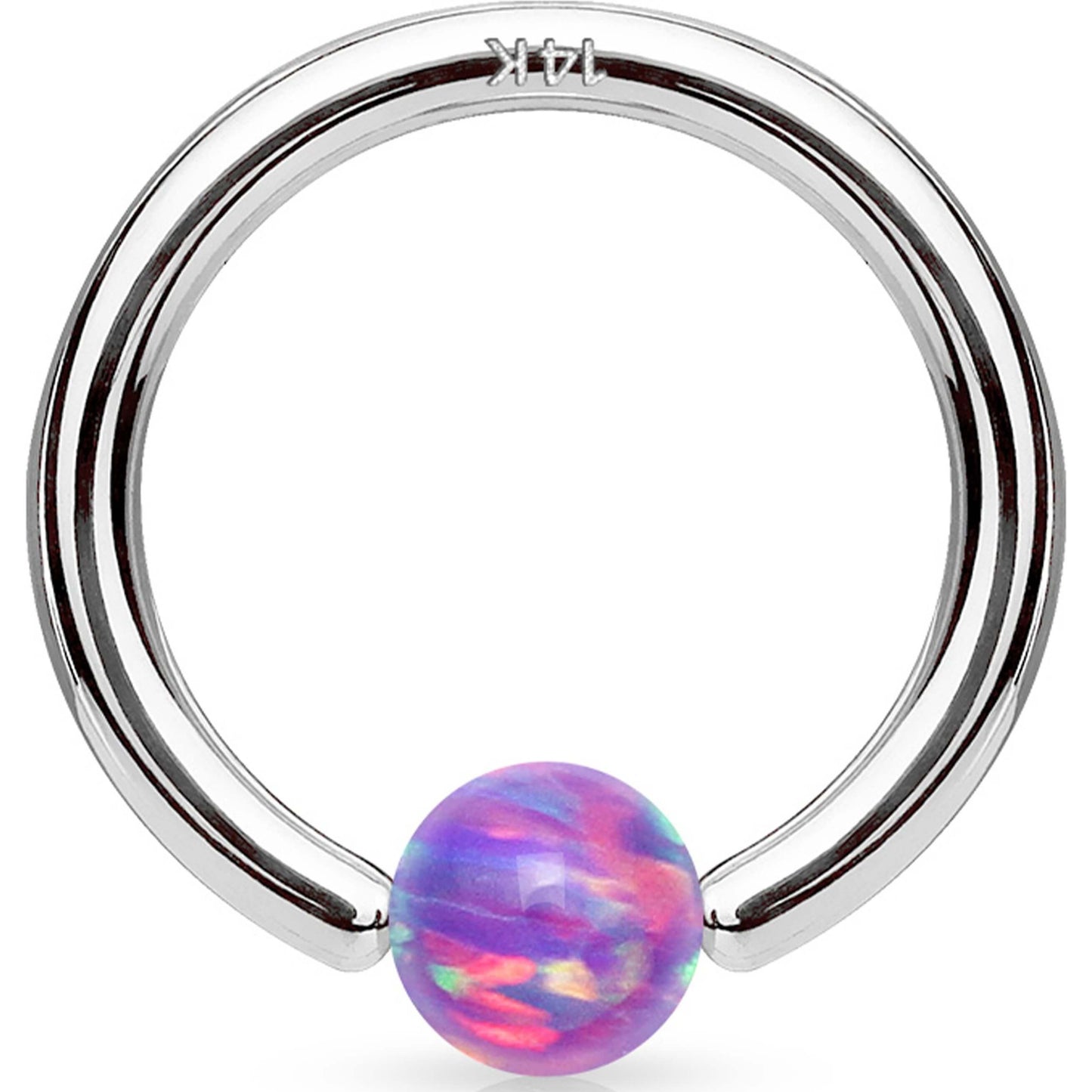 Solid Gold 14 Carat Ring sphere Opal Captive Bead